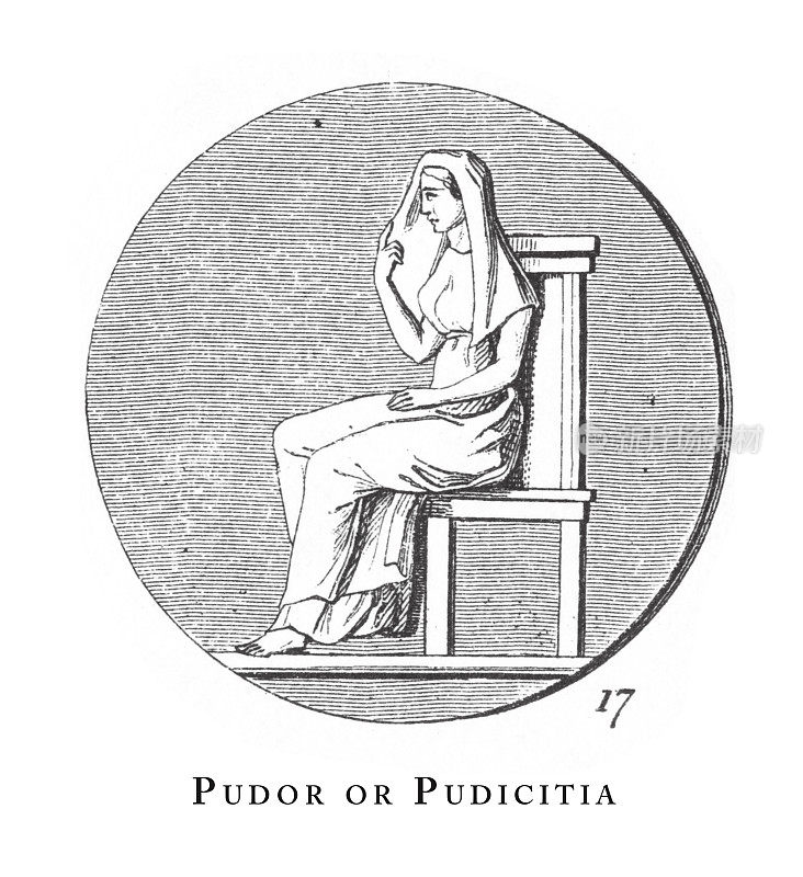 puror or Pudicitia，罗马的献祭;神与神话人物雕刻古董插图，出版于1851年